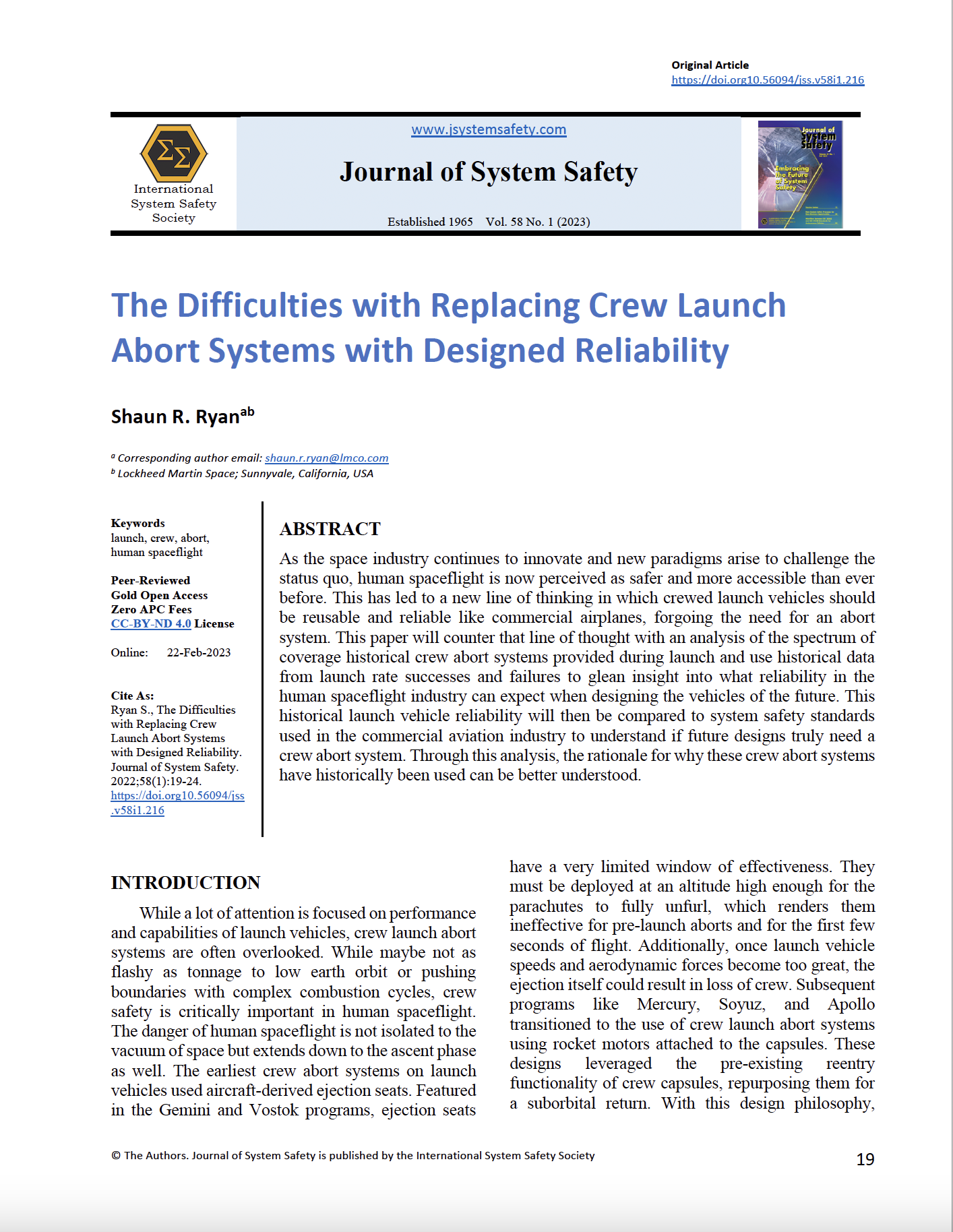 The Difficulties with Replacing Crew Launch Abort Systems with Designed Reliability