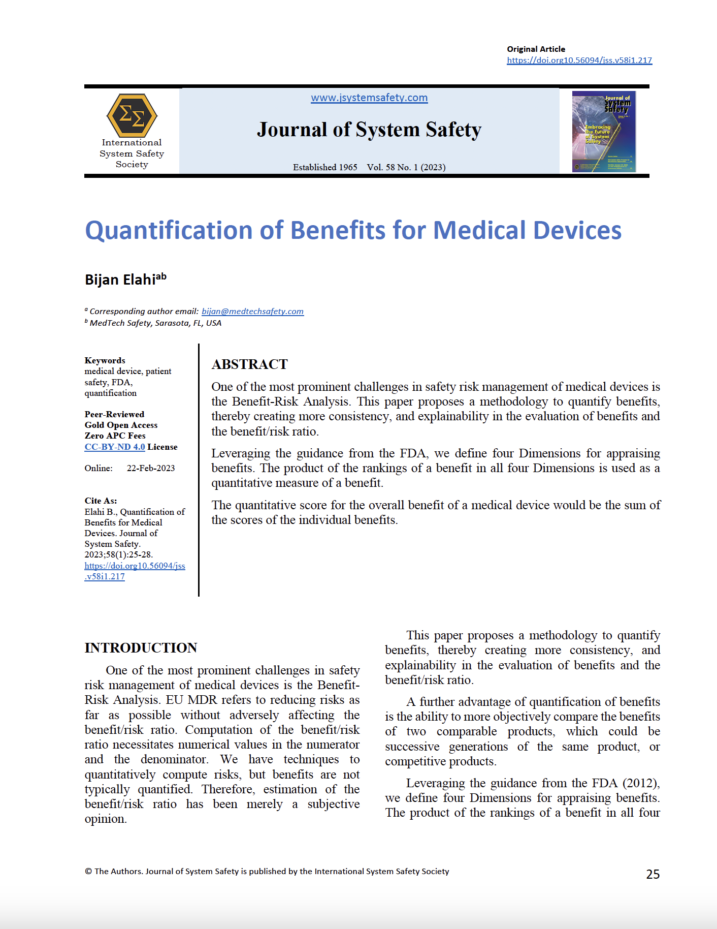 Quantification of Benefits for Medical Devices